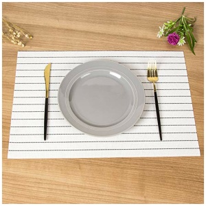 Homsef Striped PVC & PET Placemats, 45 × 30 cm, Set of 4 — White
