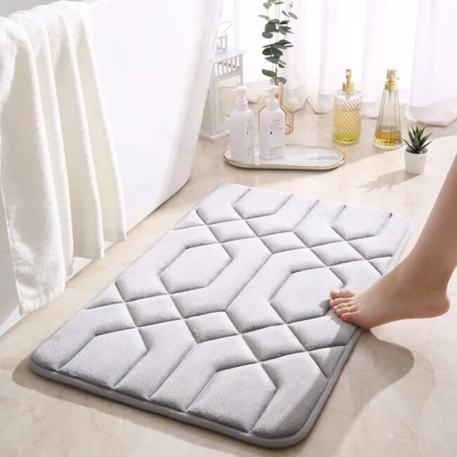 Homsef Geometric Memory Foam Bath Mat, Off Grey, 40 × 60 cm