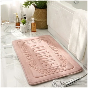 Homsef Coral Velvet Memory Foam Bath Mat, Pink, 40 × 60 cm