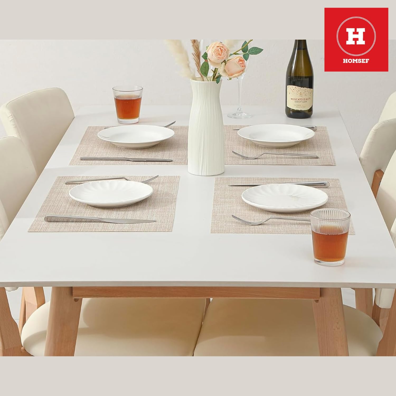 HOMSEF Water Proof Eco-Friendly, PVC Woven Laminated/Washable & Heat Resistant Placemats for Dining Table a Set of 4pcs (Size 45x30 CM) Color-Ivory - Image 2