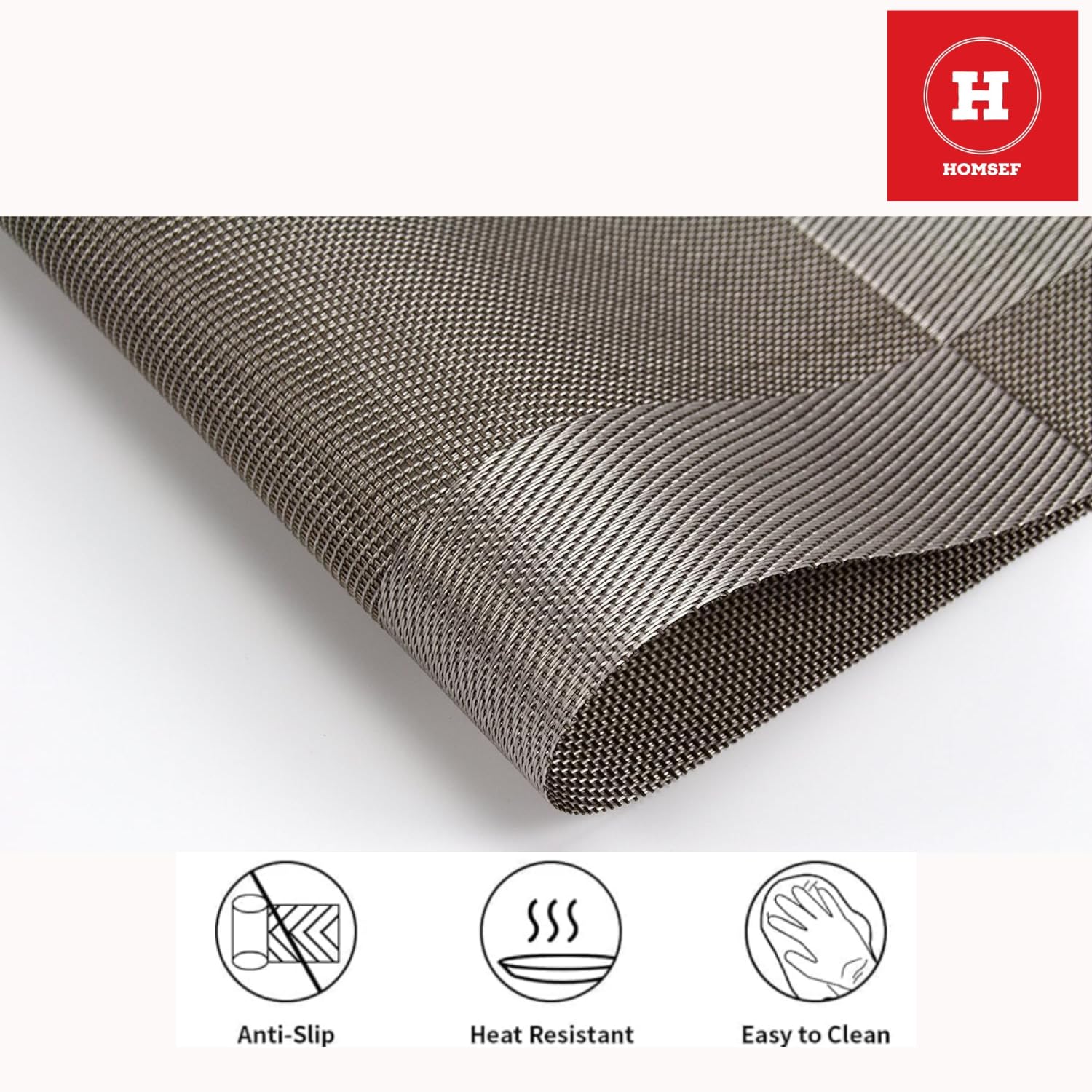 HOMSEF Water Proof Washable & Heat Resistant/PVC Woven Placemats for Dining Table a Set of 4pcs (Size 45x30 CM) Color-Grey - Image 6