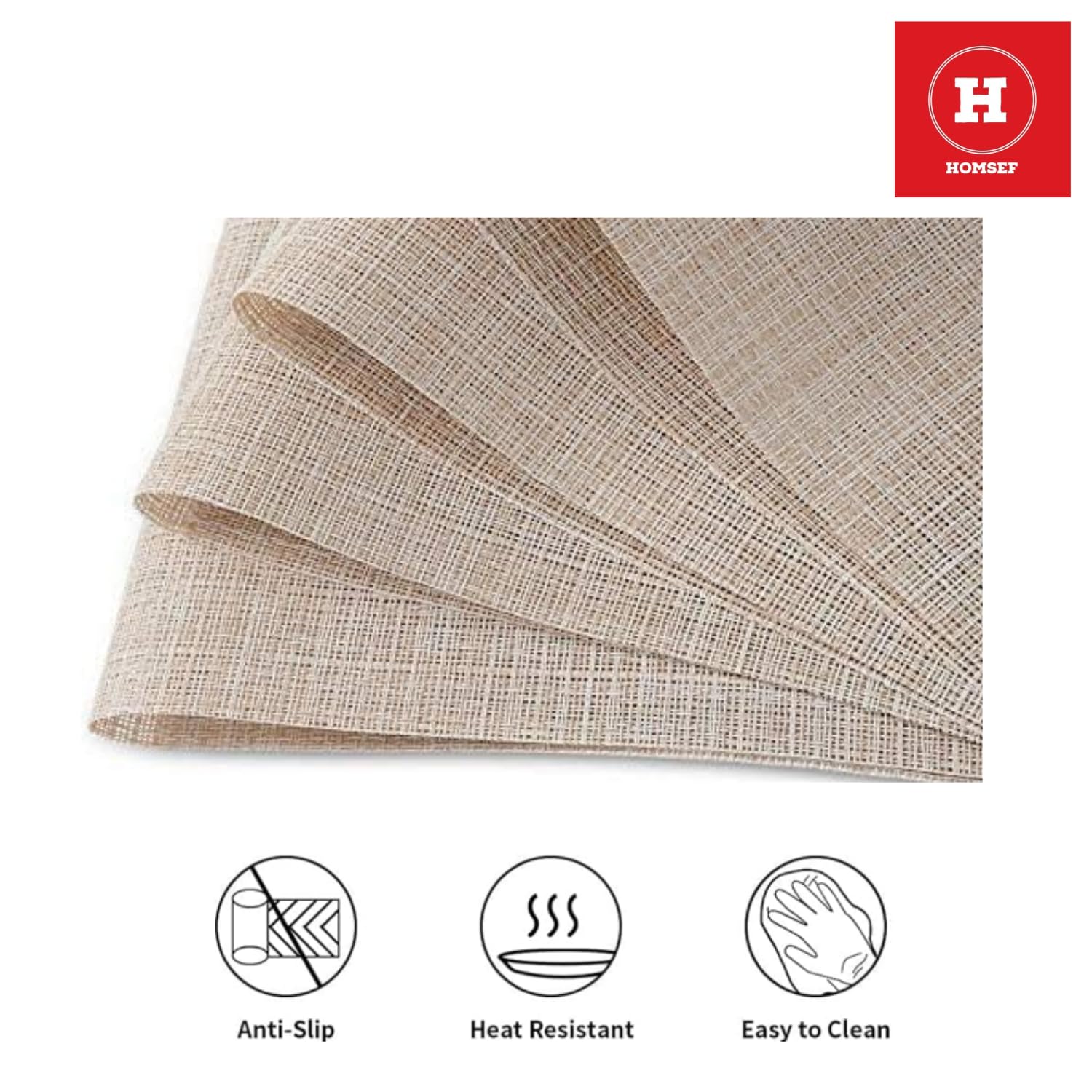 HOMSEF Water Proof Eco-Friendly, PVC Woven Laminated/Washable & Heat Resistant Placemats for Dining Table a Set of 4pcs (Size 45x30 CM) Color-Ivory - Image 3