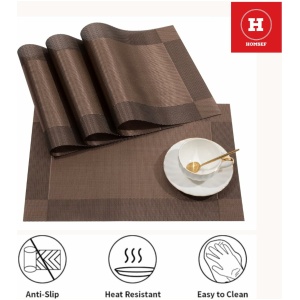 Homsef Woven PVC Placemats, 45 × 30 cm, Set of 4 — Coffee
