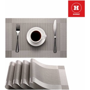 Homsef Woven PVC Placemats, 45 × 30 cm, Set of 4 — Grey