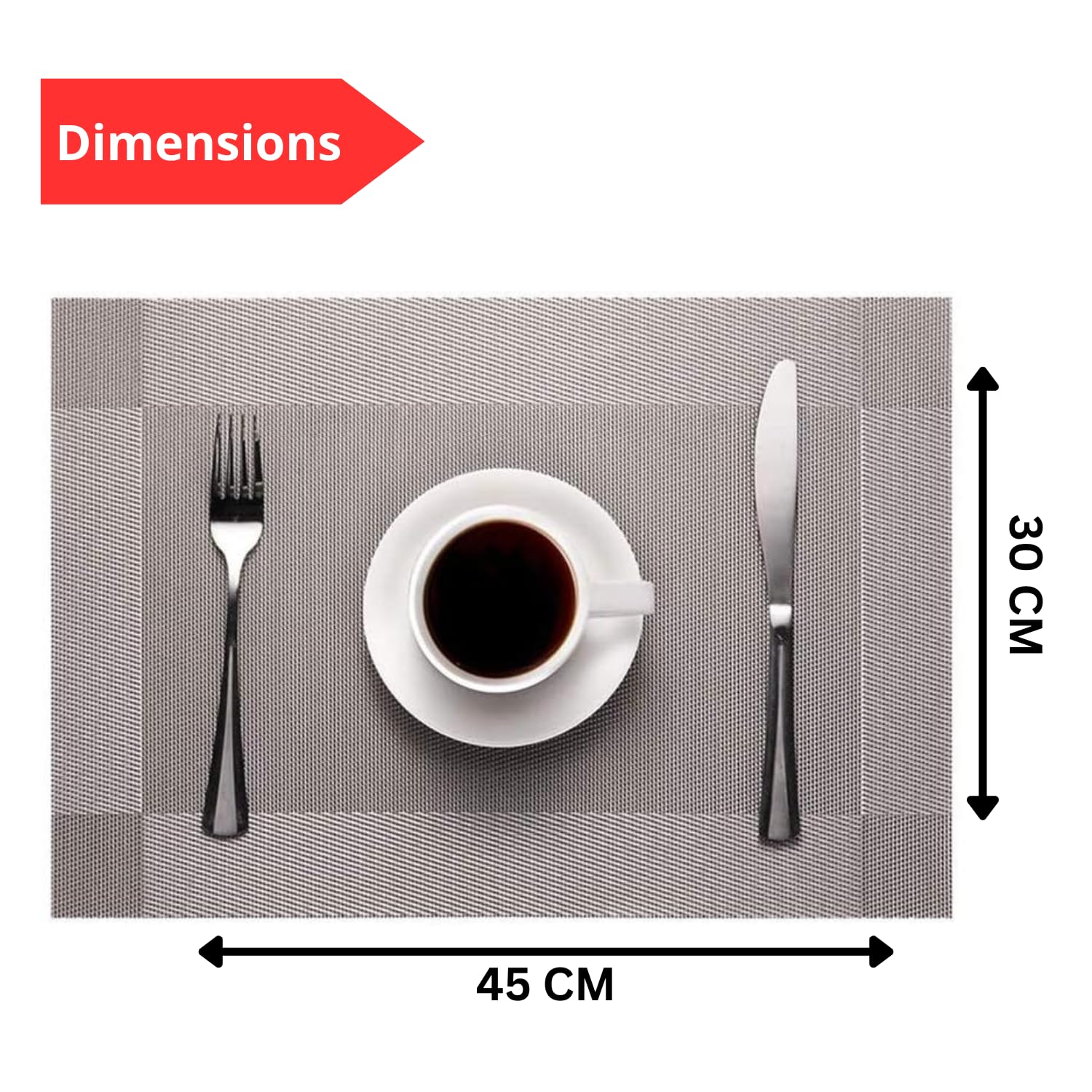 HOMSEF Water Proof Washable & Heat Resistant/PVC Woven Placemats for Dining Table a Set of 4pcs (Size 45x30 CM) Color-Grey - Image 5
