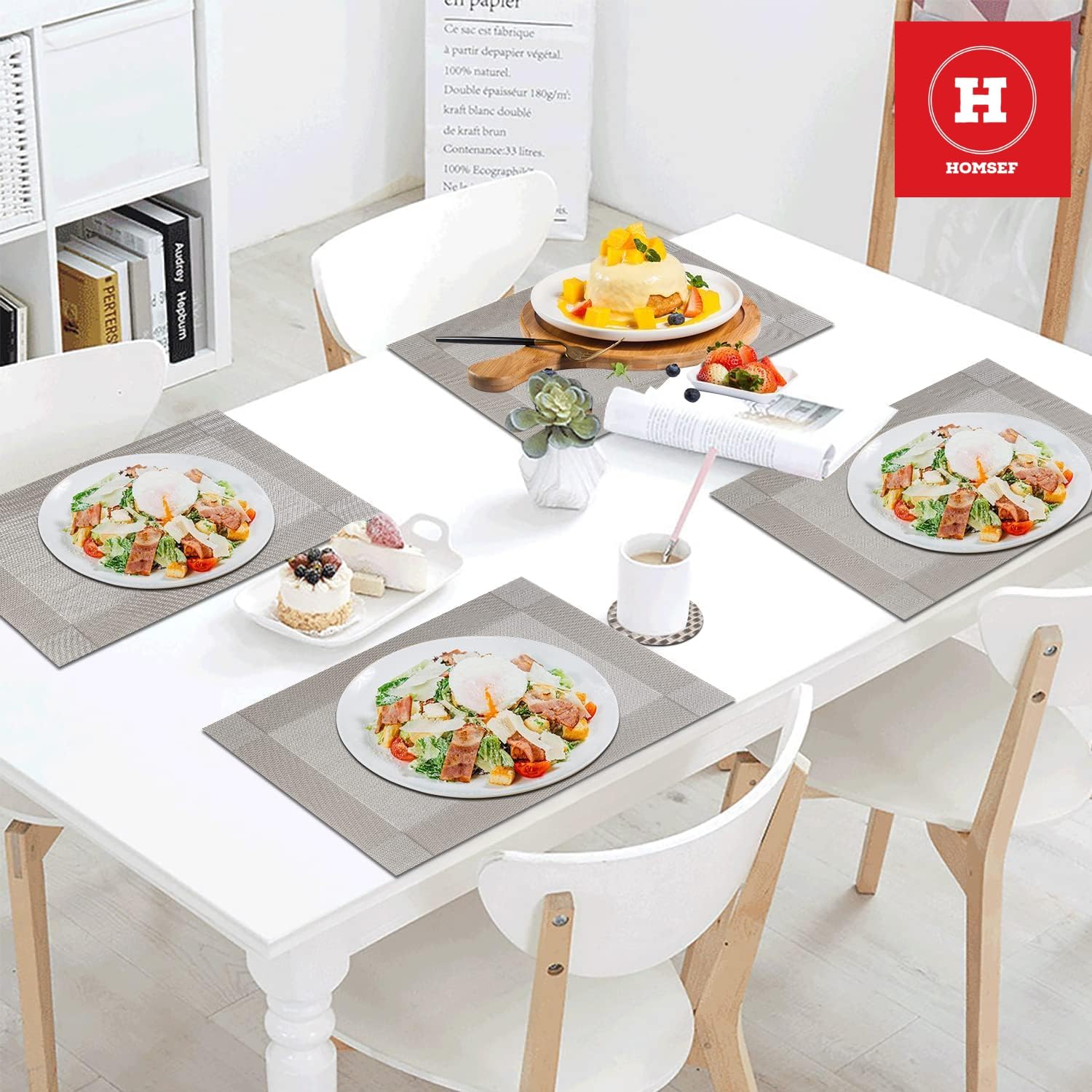 HOMSEF Water Proof Washable & Heat Resistant/PVC Woven Placemats for Dining Table a Set of 4pcs (Size 45x30 CM) Color-Grey - Image 4
