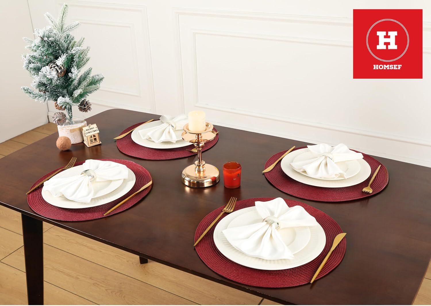 Homsef Round Woven PP Placemats, 38 × 38 cm, Set of 4 - Image 3
