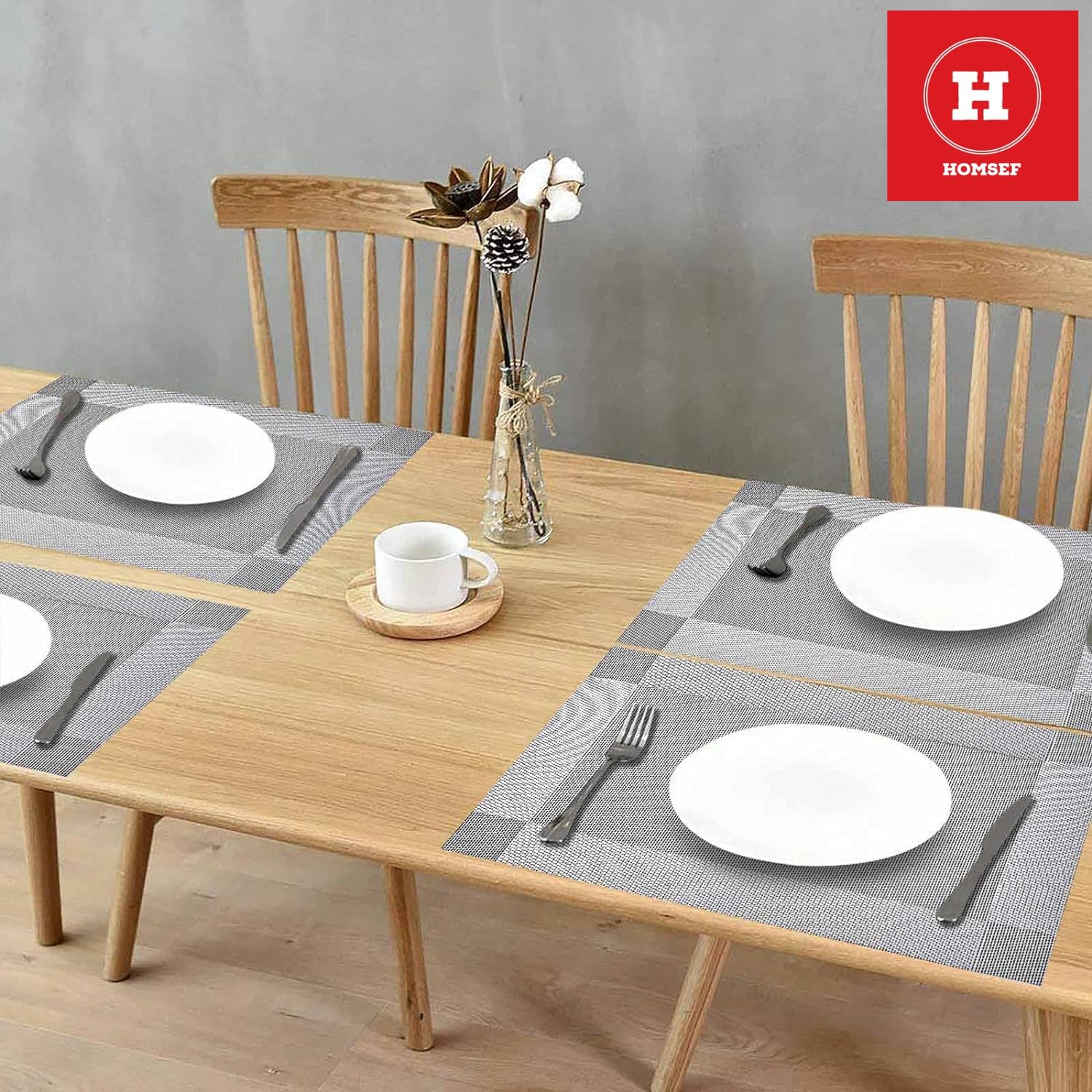 HOMSEF Water Proof Washable & Heat Resistant/PVC Woven Placemats for Dining Table a Set of 4pcs (Size 45x30 CM) Color-Grey - Image 2