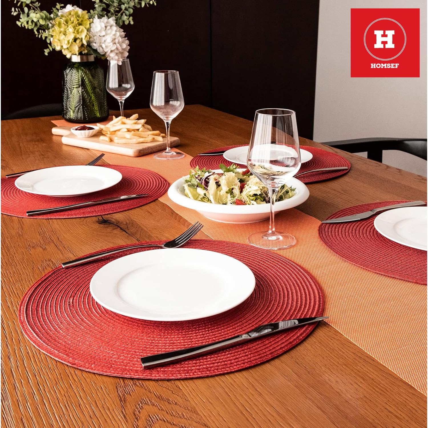 Homsef Round Woven PP Placemats, 38 × 38 cm, Set of 4 - Image 4
