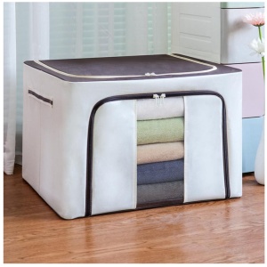 Homsef Oxford Fabric Steel-Frame Storage Boxes, 100 L, Set of 2 — Deep White