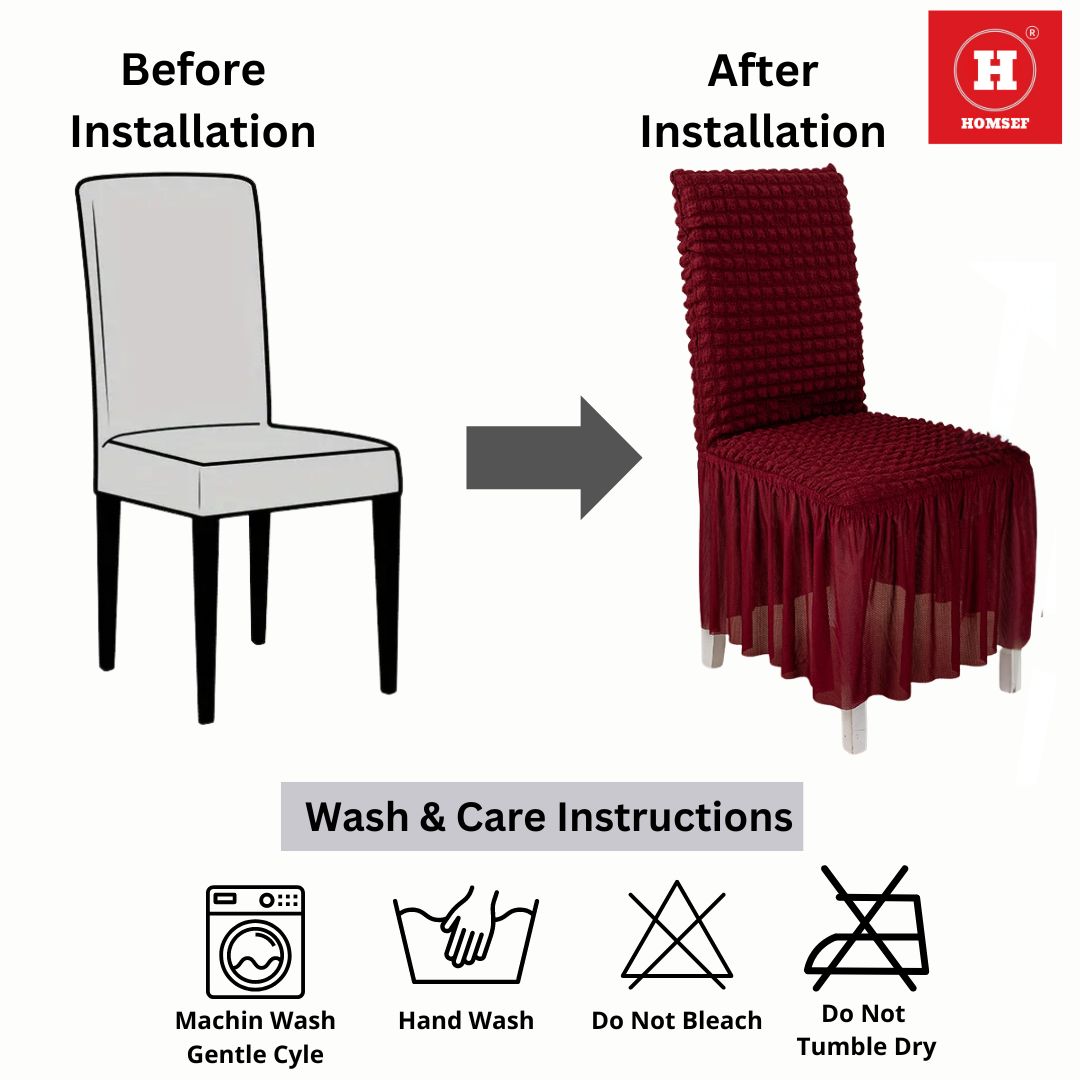 HOMSEF High Elastic Stretchable Fabric Bubble with Frill/Turkish Style Chair Cover - Image 7