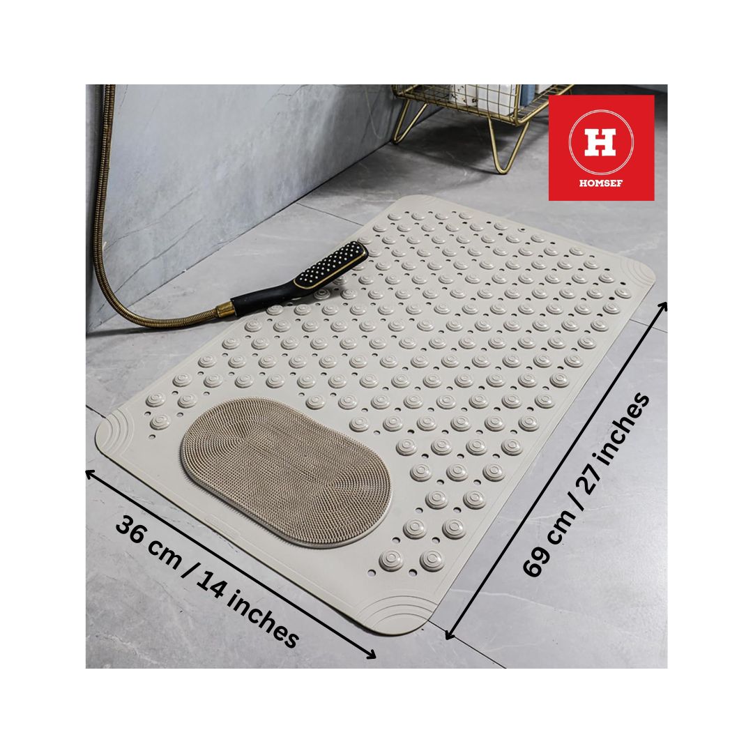 HOMSEF PVC Anti-Slip With Suction Cups & Drain Holes Foot Scrubber Shower Mat for All Ages - Image 2