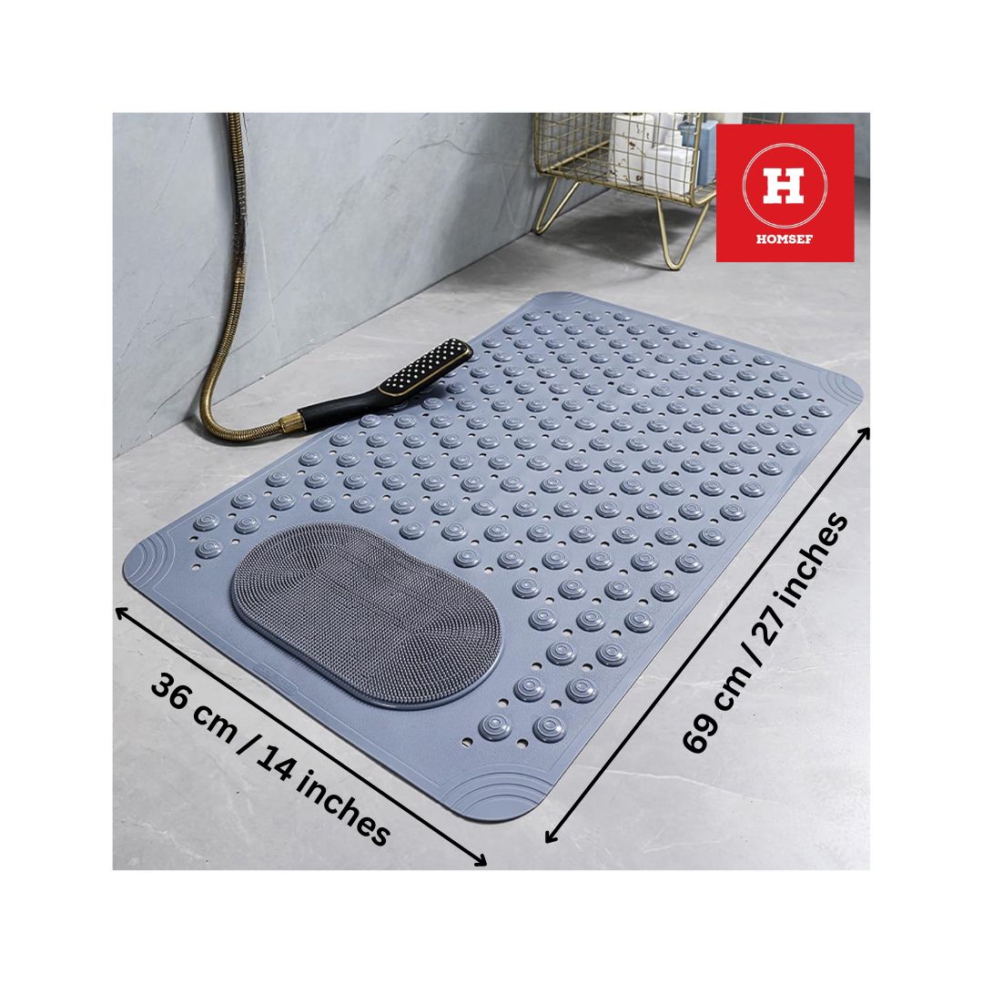 HOMSEF PVC Anti-Slip With Suction Cups & Drain Holes Foot Scrubber Shower Mat for All Ages - Image 2