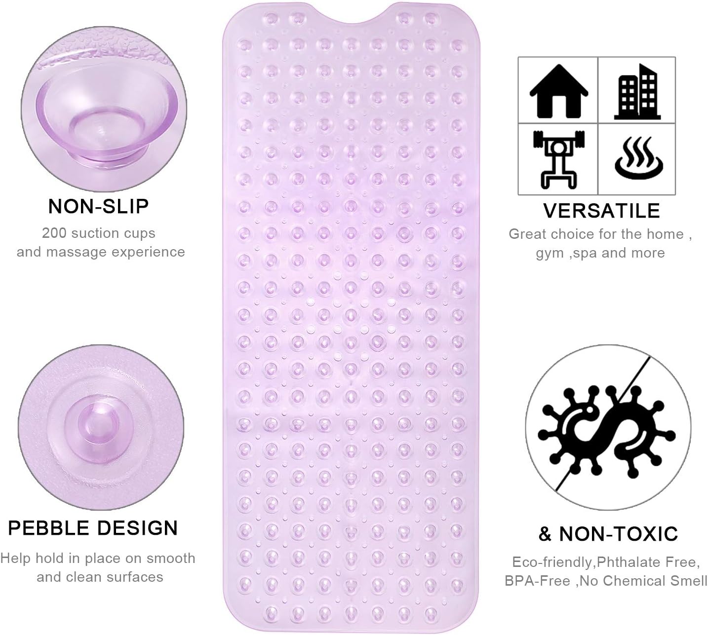 HOMSEF Non-Slip Shower Mat / Suction Cups and Drain Holes Mat for Bathtub - Image 5
