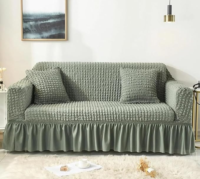 Homsef Turkish bubble frill sofa cover – Green